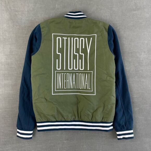 Stussy Uni Varsity Jacket Womens Medium Green Navy Retro Casual Track Jacket - Picture 6 of 14